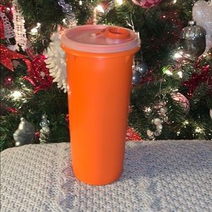 Vintage Tupperware round orange pitcher with lid